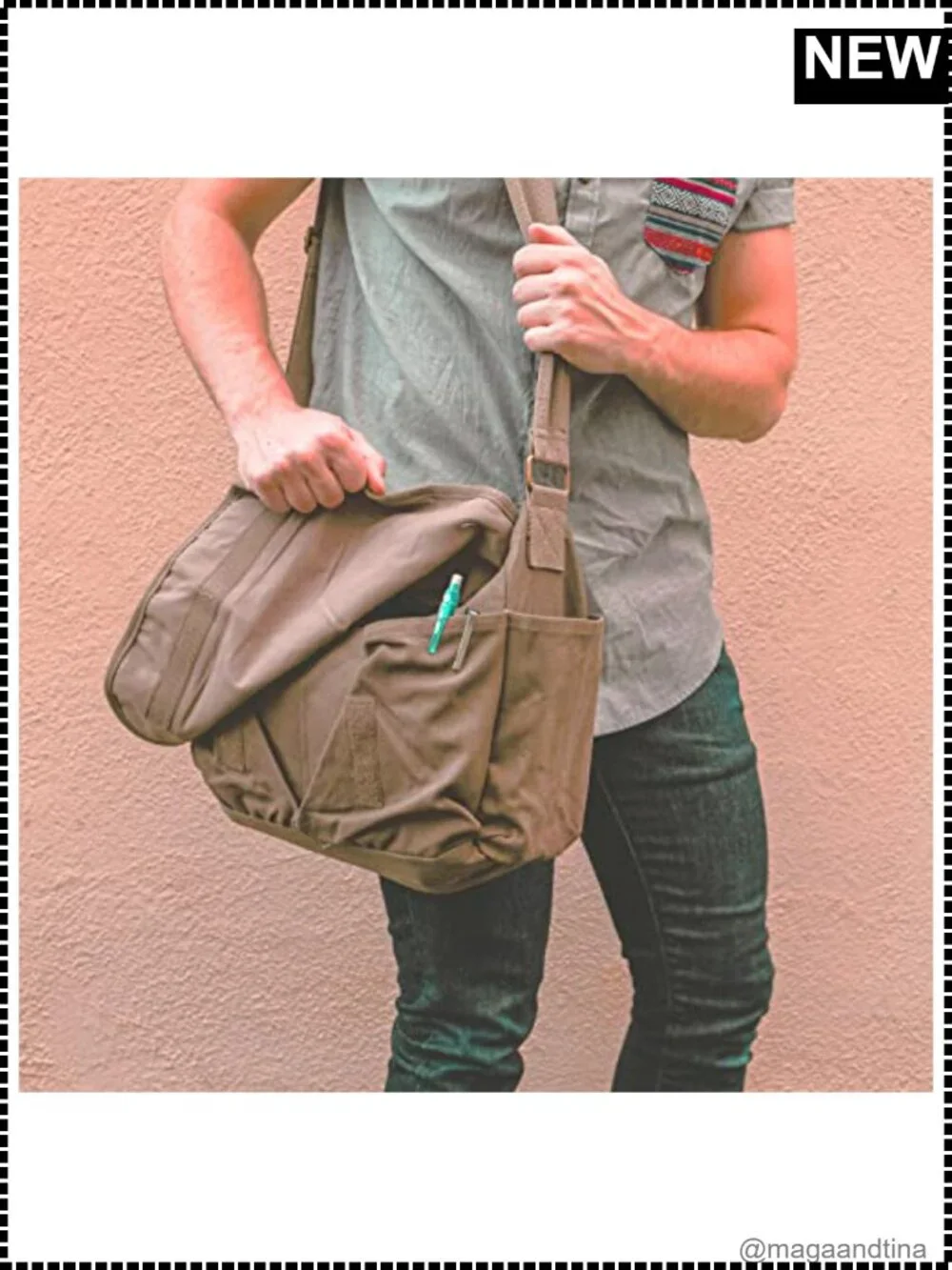 Heavyweight Cotton Canvas Messenger Bag Adjustable Shoulder Strap Laptop Travel